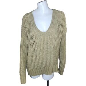 Pink Lily Womens Small Olive Green Open Knit Oversized Drop Shoulder Sweater